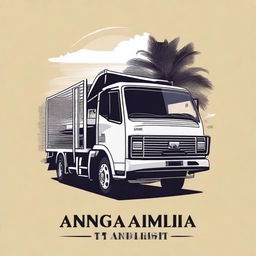 A t-shirt design featuring a detailed illustration of a truck with the text 'Angga Mandiri Transport'