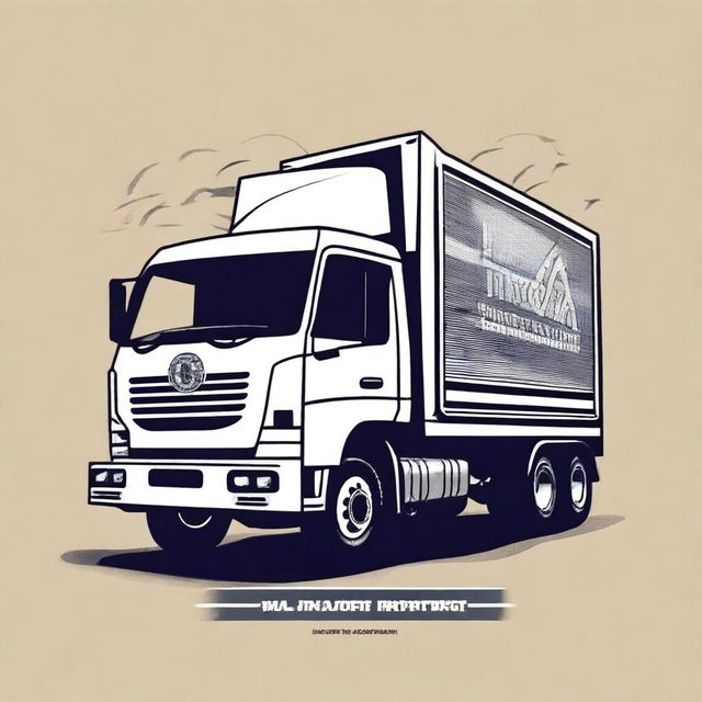 A t-shirt design featuring a detailed illustration of a truck with the text 'Angga Mandiri Transport'