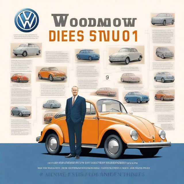 A detailed illustration of Herbert Diess's journey from humble beginnings to leading the Volkswagen Group to success