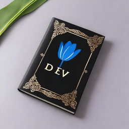 A black book cover with the title 'DEV' in bold letters, featuring a blue tulip symbol