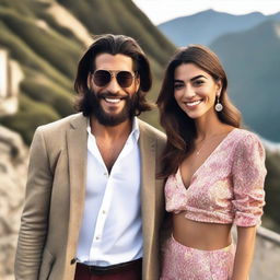 A vibrant Instagram-style photograph featuring Can Yaman and Lara Tronti