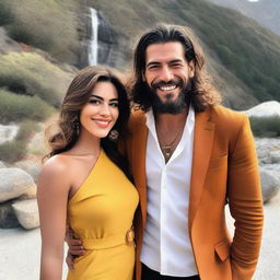 A vibrant Instagram-style photograph featuring Can Yaman and Lara Tronti