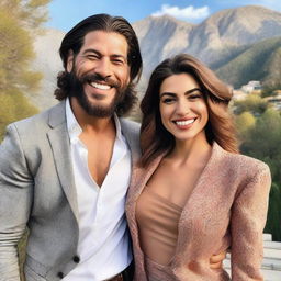 A vibrant Instagram-style photograph featuring Can Yaman and Lara Tronti