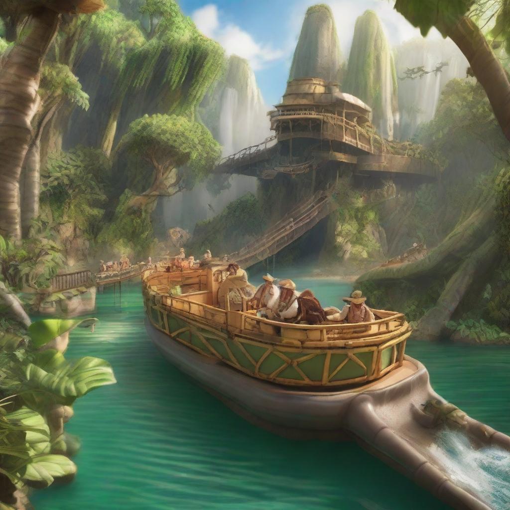 An exciting image of a Jungle Cruise-themed roller coaster