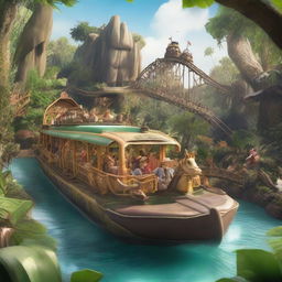 An exciting image of a Jungle Cruise-themed roller coaster