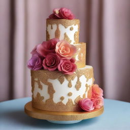 A beautiful and intricate cake design, featuring elegant decorations, vibrant colors, and a celebratory theme