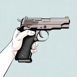 A detailed illustration of a hand holding a pistol