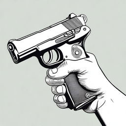 A detailed illustration of a hand holding a pistol