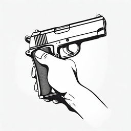 A detailed illustration of a hand holding a pistol