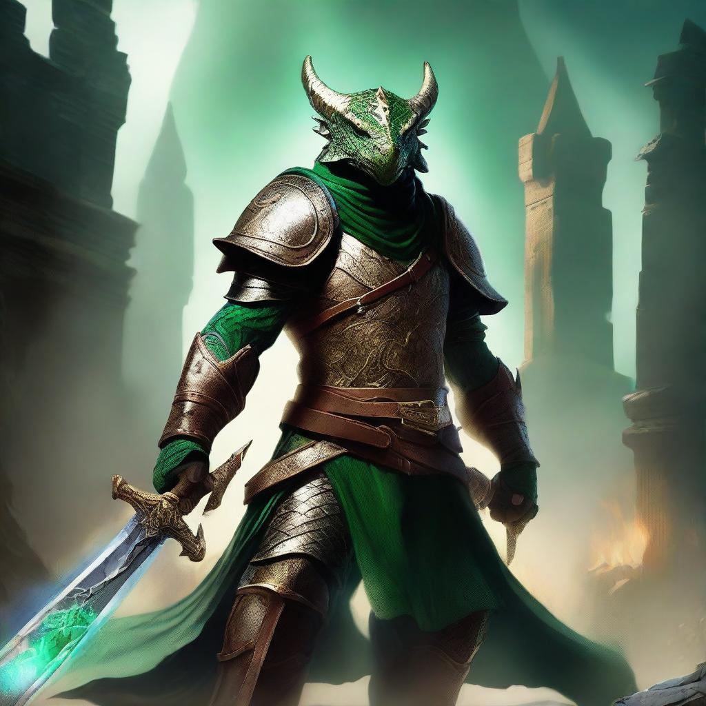 A fierce Dragonborn warrior wielding a massive greatsword