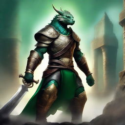 A fierce Dragonborn warrior wielding a massive greatsword