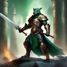 A fierce Dragonborn warrior wielding a massive greatsword