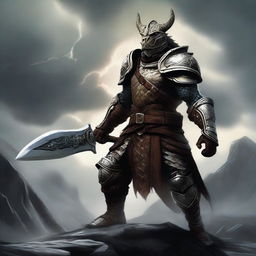 A battle master Dragonborn warrior wielding a massive two-handed greatsword