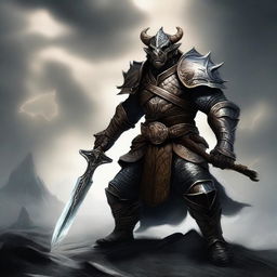 A battle master Dragonborn warrior wielding a massive two-handed greatsword