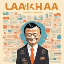 A comprehensive illustration showing Jack Ma's transformation from an English teacher to a commerce magnate with Alibaba