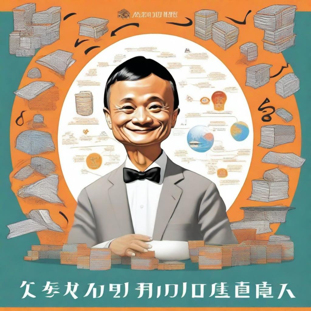 A comprehensive illustration showing Jack Ma's transformation from an English teacher to a commerce magnate with Alibaba