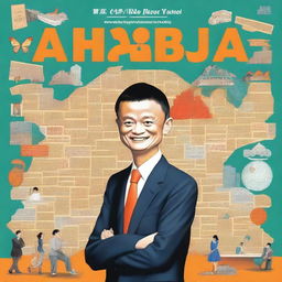 A comprehensive illustration showing Jack Ma's transformation from an English teacher to a commerce magnate with Alibaba