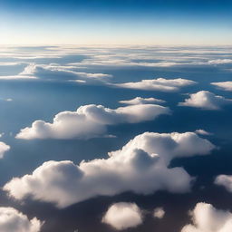 A breathtaking view of fluffy white clouds from above, as seen from an airplane window