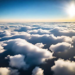 A breathtaking view of fluffy white clouds from above, as seen from an airplane window