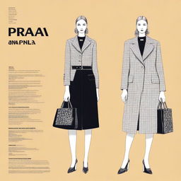 A detailed illustration showing Miuccia Prada's transformation of the luxury fashion industry through the brand Prada