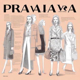 A detailed illustration showing Miuccia Prada's transformation of the luxury fashion industry through the brand Prada