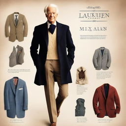 A detailed illustration showcasing Ralph Lauren's journey from a poor child to the pinnacle of the fashion world