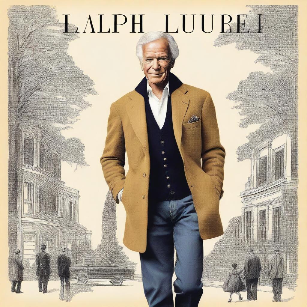 A detailed illustration showcasing Ralph Lauren's journey from a poor child to the pinnacle of the fashion world