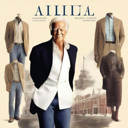 A detailed illustration showcasing Ralph Lauren's journey from a poor child to the pinnacle of the fashion world