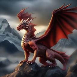 A detailed and majestic depiction of the dragon Vermithor, with large wings, sharp claws, and scales that glisten in the light