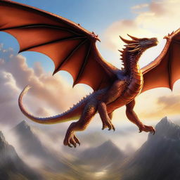 A detailed and majestic depiction of Vermithor, the fearsome dragon, soaring through the sky with its wings spread wide