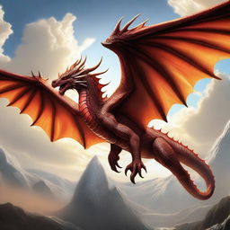 A detailed and majestic depiction of Vermithor, the fearsome dragon, soaring through the sky with its wings spread wide