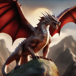 A detailed and majestic depiction of Vermithor, the fearsome dragon from House of the Dragon, soaring through the sky with its wings spread wide