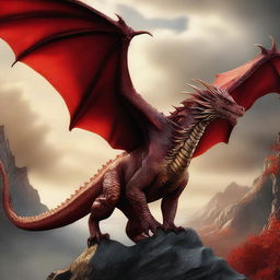 A detailed and majestic depiction of Vermithor, the fearsome dragon from House of the Dragon, soaring through the sky with its wings spread wide