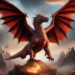 A detailed and majestic depiction of Vermithor, the fearsome dragon from House of the Dragon, soaring through the sky with its wings spread wide