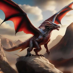 A detailed and majestic depiction of Vermithor, the fearsome dragon from House of the Dragon, soaring through the sky with its wings spread wide