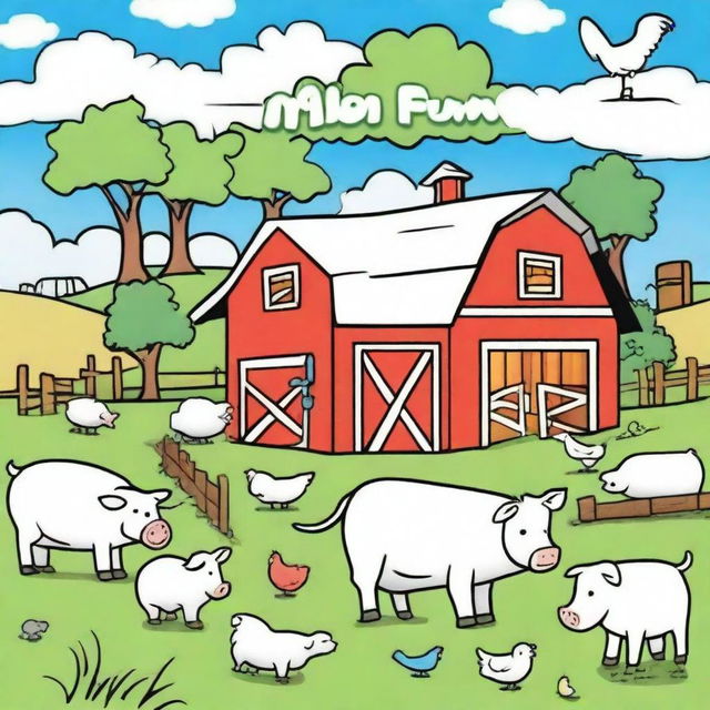 A vibrant and playful cover for a farm-themed coloring book