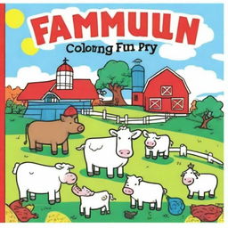 A vibrant and playful cover for a farm-themed coloring book