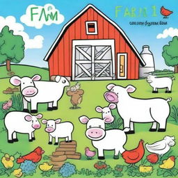 A vibrant and playful cover for a farm-themed coloring book