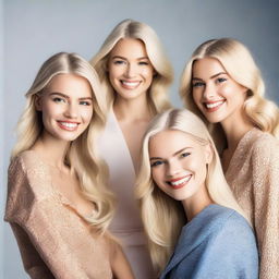 A group of blonde models posing together for a photoshoot