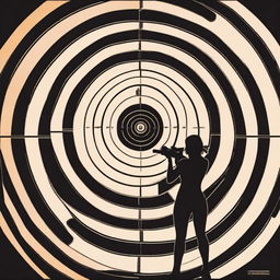 A silhouette of a woman standing in the center of a rifle target