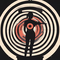 A silhouette of a woman standing in the center of a rifle target