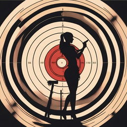 A silhouette of a woman standing in the center of a rifle target