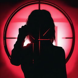 A silhouette of a woman with a suggestive pose centered in the crosshairs of a gun sight