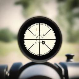 A detailed view of a gun sight, focusing on the crosshairs and aiming mechanism