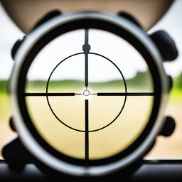 A detailed view of a gun sight, focusing on the crosshairs and aiming mechanism