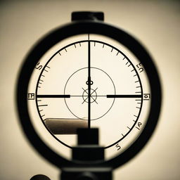 A clear and detailed view of a gun sight, showcasing the crosshairs and aiming mechanism with high precision