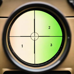 A clear and detailed view of a gun sight, showcasing the crosshairs and aiming mechanism with high precision