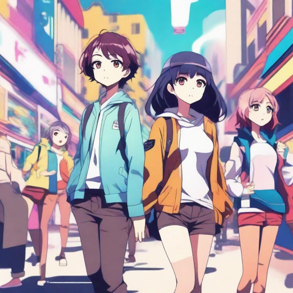 Create an AI-generated anime-style image featuring a vibrant and dynamic scene