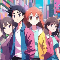 Create an AI-generated anime-style image featuring a vibrant and dynamic scene