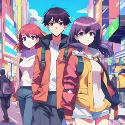 Create an AI-generated anime-style image featuring a vibrant and dynamic scene